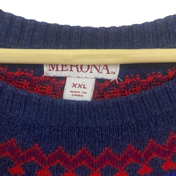 Merona XXL fair isles cotton blend long sleeve sweater blue red - Picture 2 of 7